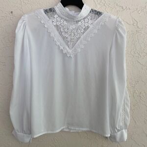 Vintage Coquette 80s Romantic Top L White Lace‎ Sequin USA Korrigan Collection